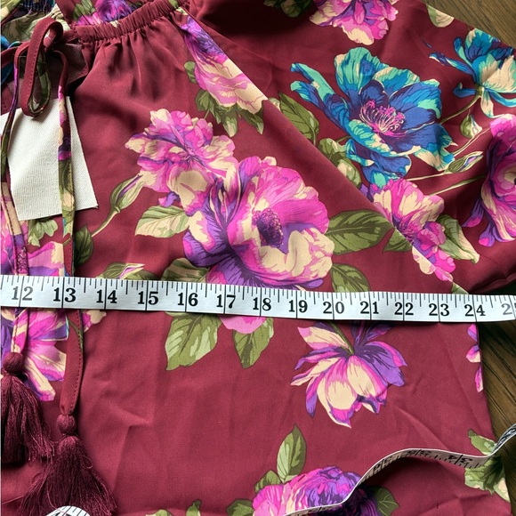 Easel Maroon Floral Blouse with Tassel Ties - Picture 5 of 6